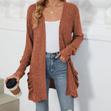 Cardigan décontracté à manches longues et poches de couleur unie