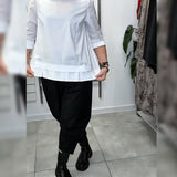 100% Coton Blouse Col Large Couleur Unie Décontracté