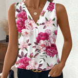 Une Blouse Sleeveless au Col V avec Impression de Roses