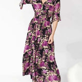 Robe longue à col en V à imprimé floral