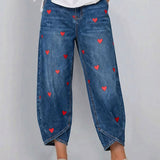Pantalon Cœur Imprimé Denim Cheville