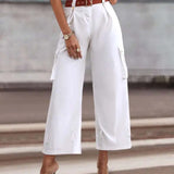 Pantalon cargo décontracté avec poche de couleur unie