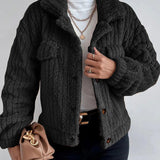 Manteau épais décontracté de couleur unie avec revers boutonné et manches longues