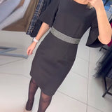 Robe Col Rond Manches Mi-Longues Évasées Taille