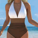 Maillot De Bain Couleur Contrastée Une Pièce