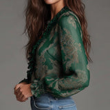 Blouse Demi-Zip Volant Rétro