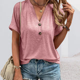 T-shirt uni col V boutonné