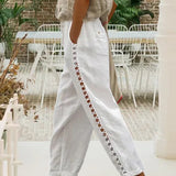 Pantalon évidé en coton et lin