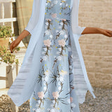 Robe ample manches 3/4 à imprimé fleuri