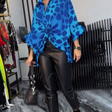 Blouse de tempérament imprimé léopard à revers