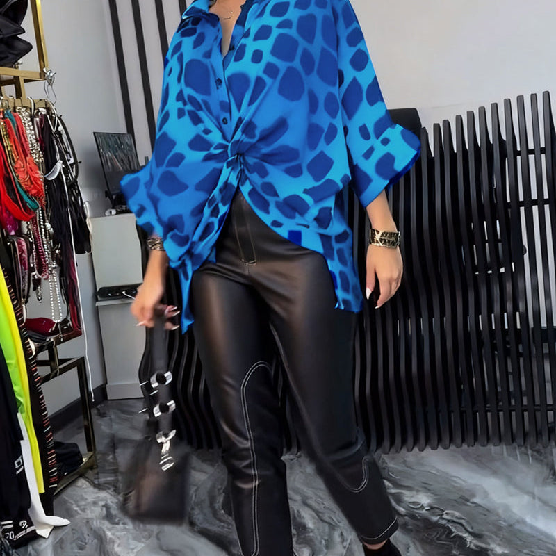 Blouse de tempérament imprimé léopard à revers