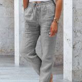Pantalon décontracté à jambe droite de couleur unie