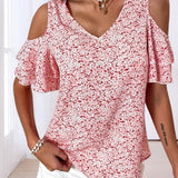 T-shirt imprimé fleuri à épaules dénudées