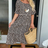 Robe midi col rond imprimé à pois