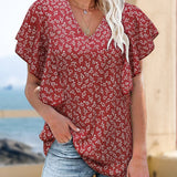 Chemise plissée à manches courtes et col V