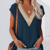 T-shirt avec col en V et dentelle