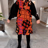 Robe imprimée à manches longues et col en V