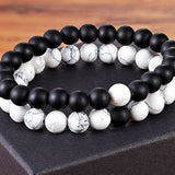 Ensemble de bracelets pour couple tissés en perles noires et blanches