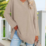 T-shirt femme uni col V manches longues