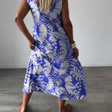 Robe décontractée sans manches à imprimé feuilles