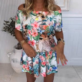 Jumpsuit avec Motifs de Plantes et de Fleurs, Style Épaules Nues