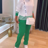 Pull Rayé Contrasté Pantalon Ensemble