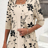 T-shirt élégant à deux pièces factices avec motif floral