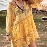 Smock V-Neck Brodé En Dentelle