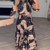 Robe Élégante Manche Trois-Quarts Imprimée Taille