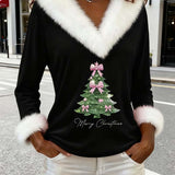 Top Grand Col Fourrure Imprimé Noël