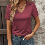 T - Shirt à Manches Courtes avec un Col V et une Couleur Uni