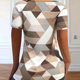 T-shirt avec un Cou en U en Bloc de Couleurs Casual