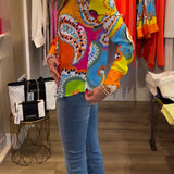 Blouse manches longues col V imprimé coloré