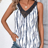 Gilet Sans Manches En V Panneau en Dentelle