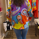 Blouse manches longues col V imprimé coloré