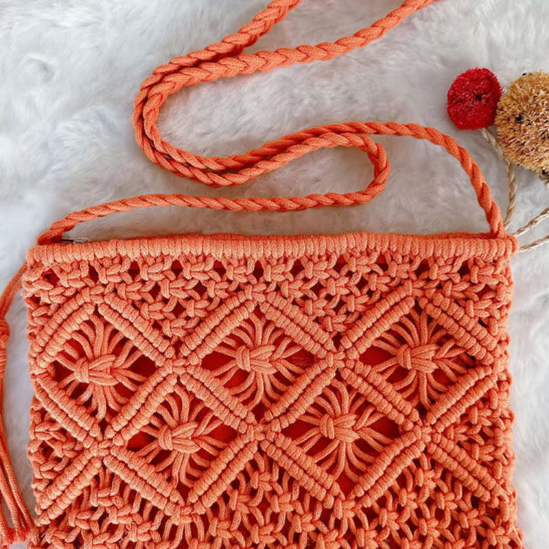 🏆Vente Flash⚡Pochette Minimaliste à Gland pour Femme – Sac Rétro en Corde de Coton Tressée Style Bohème pour Vacances d'Été à la Plage
