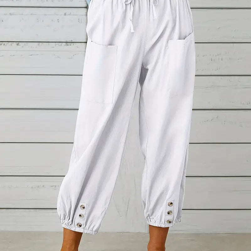 Luciane | Pantalon à cordon et boutons pour femme
