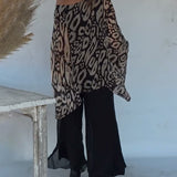 Blouse À Manches Longues Avec Imprimé Chauve-Souris Irrégulier