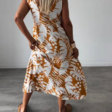 Robe décontractée sans manches à imprimé feuilles