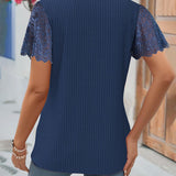T-Shirt Panneaux en Dentelle Côtes