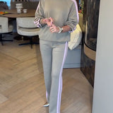 Ensemble Avec Sweat-Shirt Décontracté Et Ample À Rayures