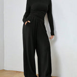 Ensemble deux pièces - haut de couleur unie et pantalon large