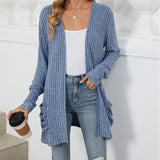 Cardigan décontracté à manches longues et poches de couleur unie