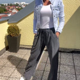 Pantalon droit ample décontracté à rayures