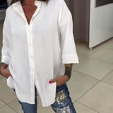 Chemise boutonnée de couleur unie à revers