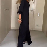 Robe décontractée à col en V de couleur unie