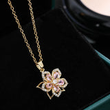 Collier pendentif rotatif à 360° à cinq pétales de fleur