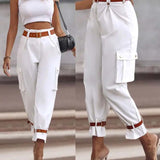 Pantalon cargo décontracté avec poche de couleur unie