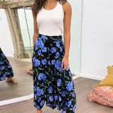 Pantalon large taille haute à imprimé floral