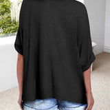 T-Shirt Col En V Ourlet Roulé Manches Courtes Large